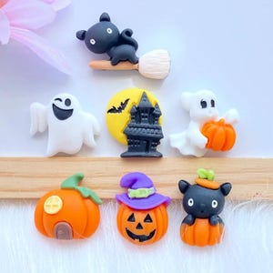 14 pcs of Halloween Flatback Charms Ghost Pumpkin Cat Haunted House for Earrings, Jewelry Making, Scrapbooking, DIY Craft Embellishments