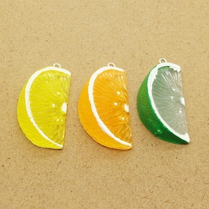 6 pcs of Fruit Slice Charms Lemon Lime Orange for Earrings, Kawaii Resin Charms, Colorful Jewelry Making, Keychain Craft Supplies
