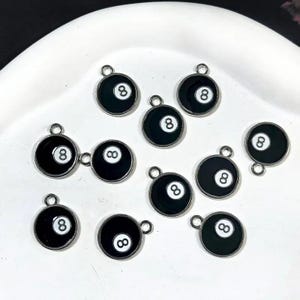 10 psc of 8 Ball Charms – Mini Billiards Pool Ball Pendants for Jewelry Making, Flatback Resin Charms for Earrings or Crafts