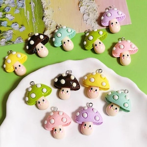 10 pcs of Kawaii Mushroom Charms – Cute Toadstool Pendants for Earrings, Keychains, Resin Crafts, Jewelry Making, Fairycore Accessories