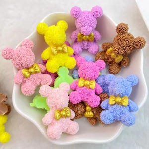 8 pcs of Colorful Rose Bear Flatback Cabochons – Cute Resin Teddy Bear Embellishments for Crafts, DIY Projects, Decoden and Scrapbooking