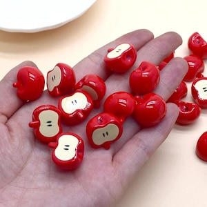 10 pcs of Mini Red Apple Charms, Half Cut Apple Resin Charms for Jewelry Making, Kawaii Fruit Charms for Earrings and Crafts