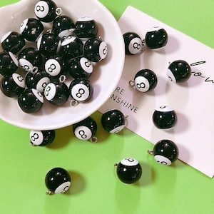 10 psc of 8 Ball Charms – Mini Billiards Pool Ball Pendants for Jewelry Making, Flatback Resin Charms for Earrings or Crafts