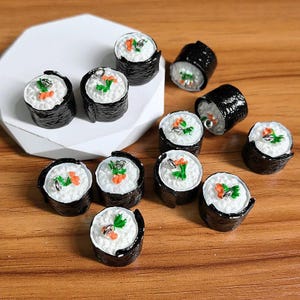 6 pcs of Mini Sushi Roll Charms for Jewelry Making, Kawaii Polymer Clay Sushi Pendants, Food Charms for DIY Earrings or Bracelets