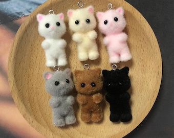 10 breloques chat duveteux, pendentif chaton en peluche douce, fabrication de bijoux bricolage, chat duveteux kawaii, porte-clé animal mignon, breloque pastel pour animal de compagnie