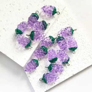 10 pcs of Purple Grape Charms for Jewelry Making, Kawaii Fruit Charms for Earrings and Crafts, Resin Grape Pendants