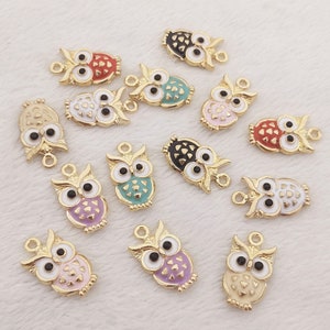 14 pieces of cute owl enamel charms for jewelry making