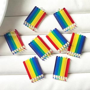 10 pcs of Rainbow Pencil Charms, Color Pencil Pendants for Jewelry Making, School Themed Charms, Art Craft Supplies