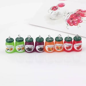 10 pieces of canned bottle fruit jam strawberry food resin charms for jewelry making