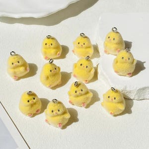 10 pcs of Mini Fuzzy Yellow Chick Charms for Cute Earrings or Necklaces, Soft Kawaii Easter Chick Pendants for Jewelry Making