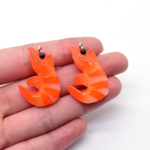 10 Pieces of Shrimp Resin Charms for Jewelry Making