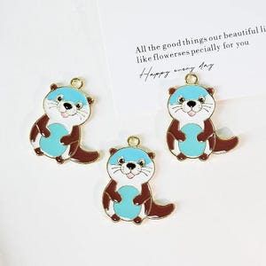 10 pcs of Cute Otter Charms for Jewelry Making, Enamel Animal Charms for Earrings, Kawaii Sea Otter Pendants for DIY Crafts