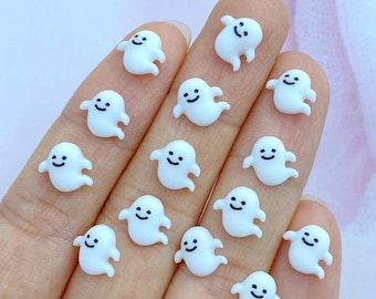 50 pcs of Mini Cute Ghost Cabochons – Smiling Halloween Flatbacks for DIY Crafts, Resin Projects, Nail Art or Jewelry Embellishments