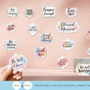 Aquarell Christliche Sticker SVG PNG | 20 Bibelvers , Aufkleber | Boho Glaube Cricut Print & Cut | Sofortiger Download