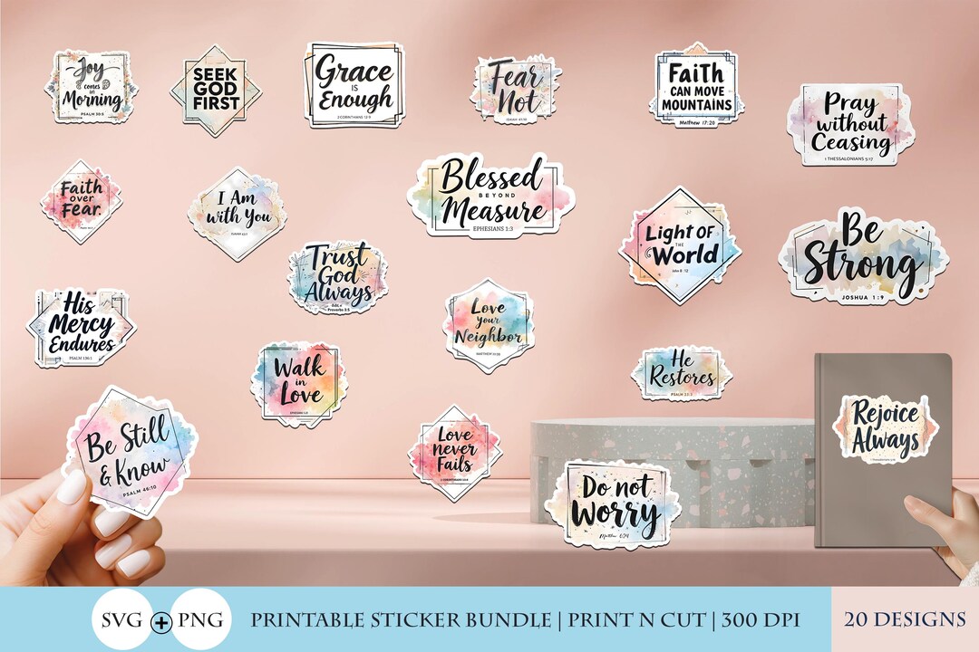 Watercolor Christian Sticker Bundle SVG PNG | 20 Bible Verse Stickers ...