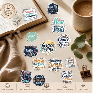 Bible-Journaling-Aufkleber-Paket | Christliche Aufkleber (PNG, SVG) | Faith Planner | Cricut Drucken & Schneiden | Jesus-Aufkleber, Drucken