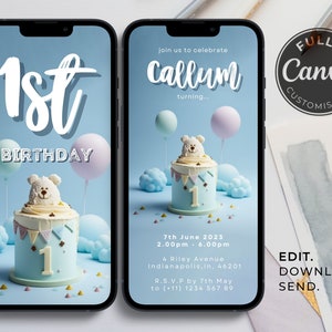 Baby&#39;s 1st Birthday Party Invite Template | Digital Party Invite | Editable | Animated | Digital Download