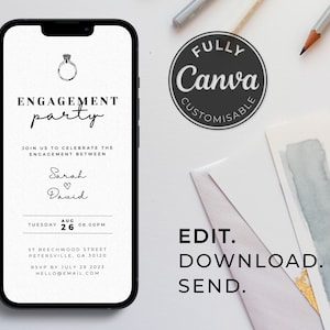 Engagement Party Invitation Template | Black and White | Digital Party invite | Editable | Animated | Digital Download