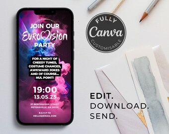 EuroVision Digital Party Invitation Template | Digital Invitation | Editable | Animated | Digital Download