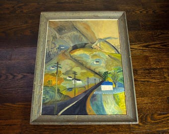 Vintage Original Signed Winding Road Framed Landscape Oil Painting