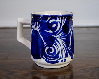 Vintage Tazitas Talavera Blue & White Hand-Painted Ceramic Mug