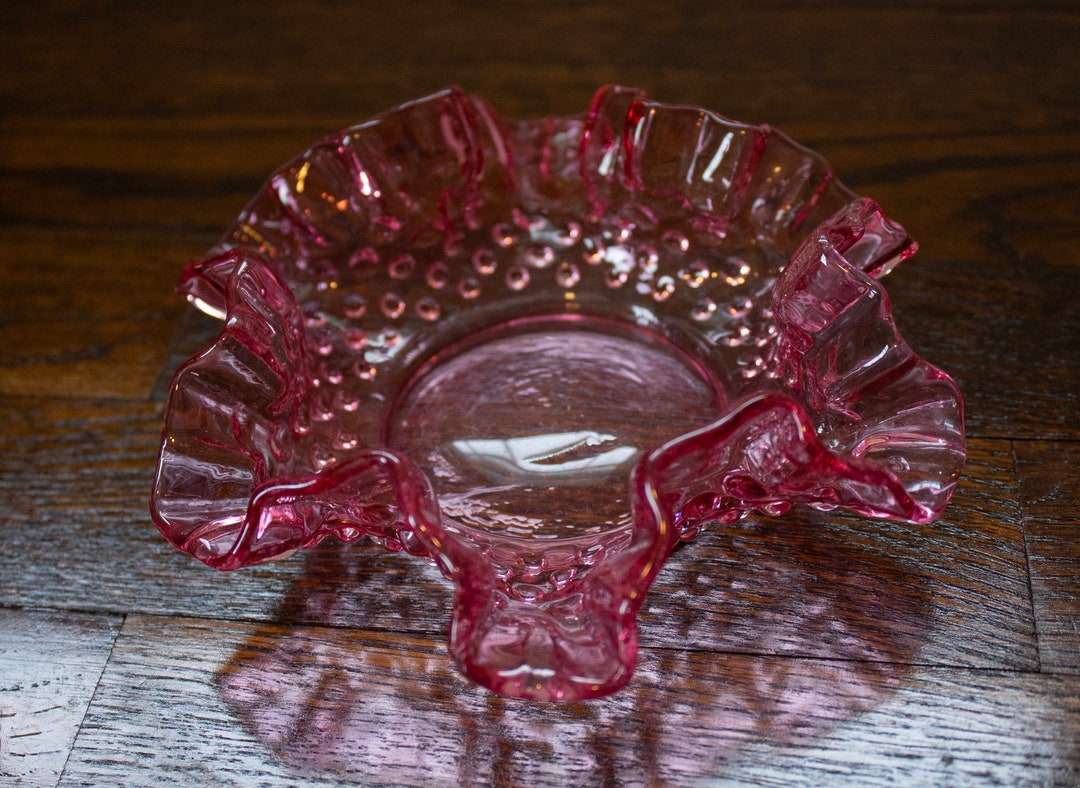 Vintage Fenton Cranberry Pink Hobnail Ruffle Trinket Candy Dish - Etsy