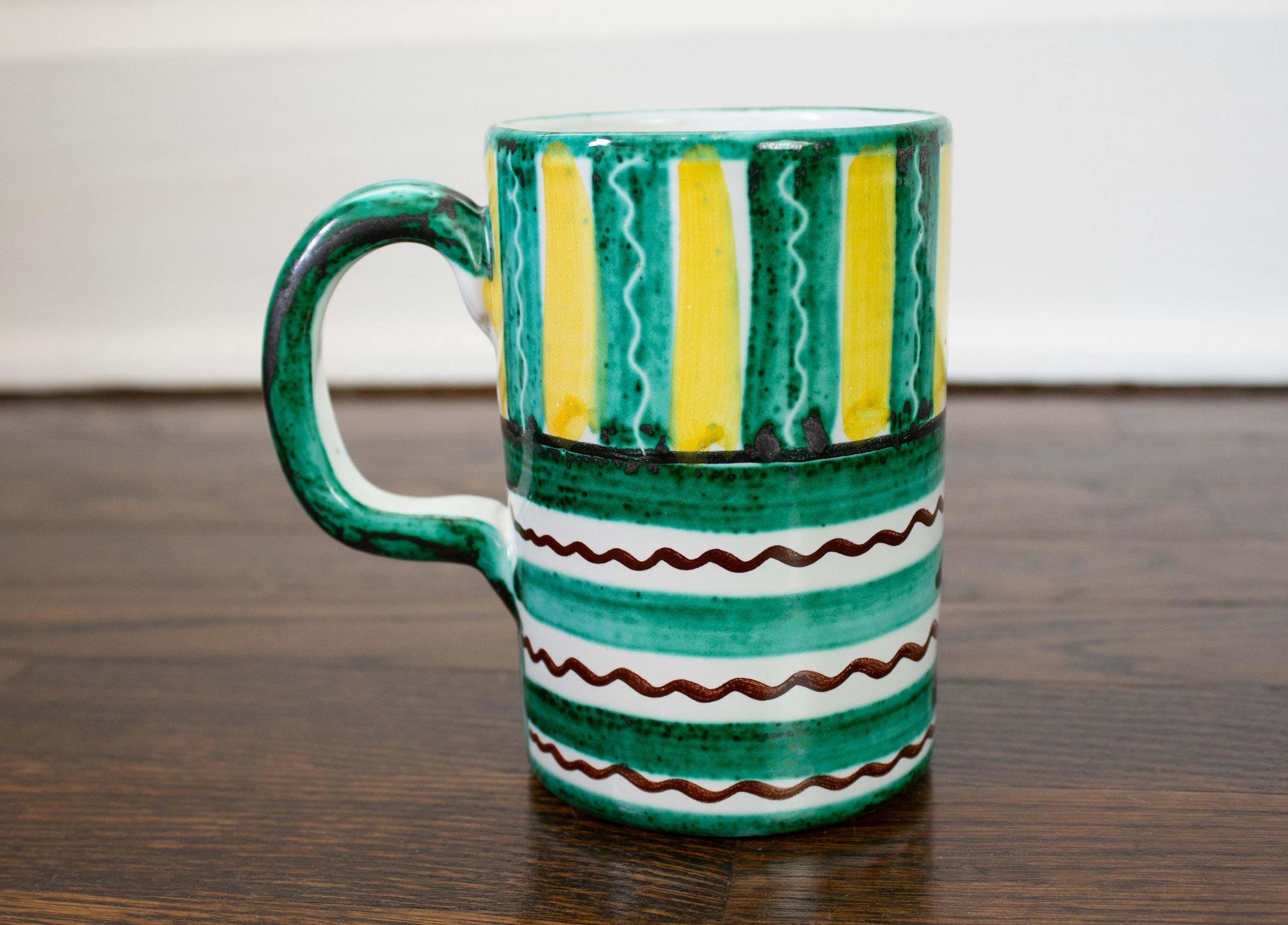 Vintage Italian Pottery Green & Yellow Mug Signed GBH