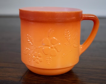 Vintage Milk Glass Orange Ombre Morning Glory Flower Mug