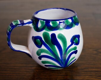 Fajalauza Terracotta Handmade Mexican Pottery Blue & Green Hand-Painted Mug
