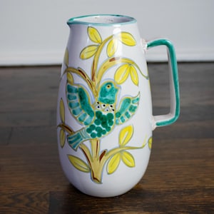 Vintage Italian Pottery Vase Pitcher Hand Painted with Bird Dove 9012
