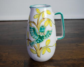 イタリア製陶芸陶器花瓶 - ピッチャー gal 0,132 手描き模様の鳥