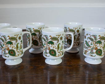 Vintage  Set of 6 Paisley Pedestal Mugs Made in Japan