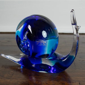 Vintage Large Murano Rubelli Signed Cobalt Blue Glass Snail 74/750