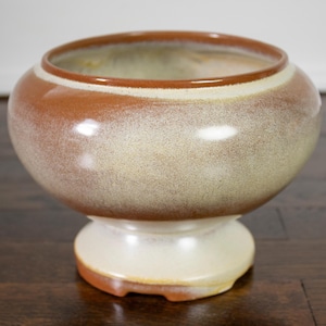 Vintage Frankoma Pottery Footed Pedestal Bowl Planter Pot Desert Gold Glaze
