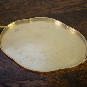 Vintage Messing Chinesisch geätzt graviert Bordüre Tablett mit Griffen
