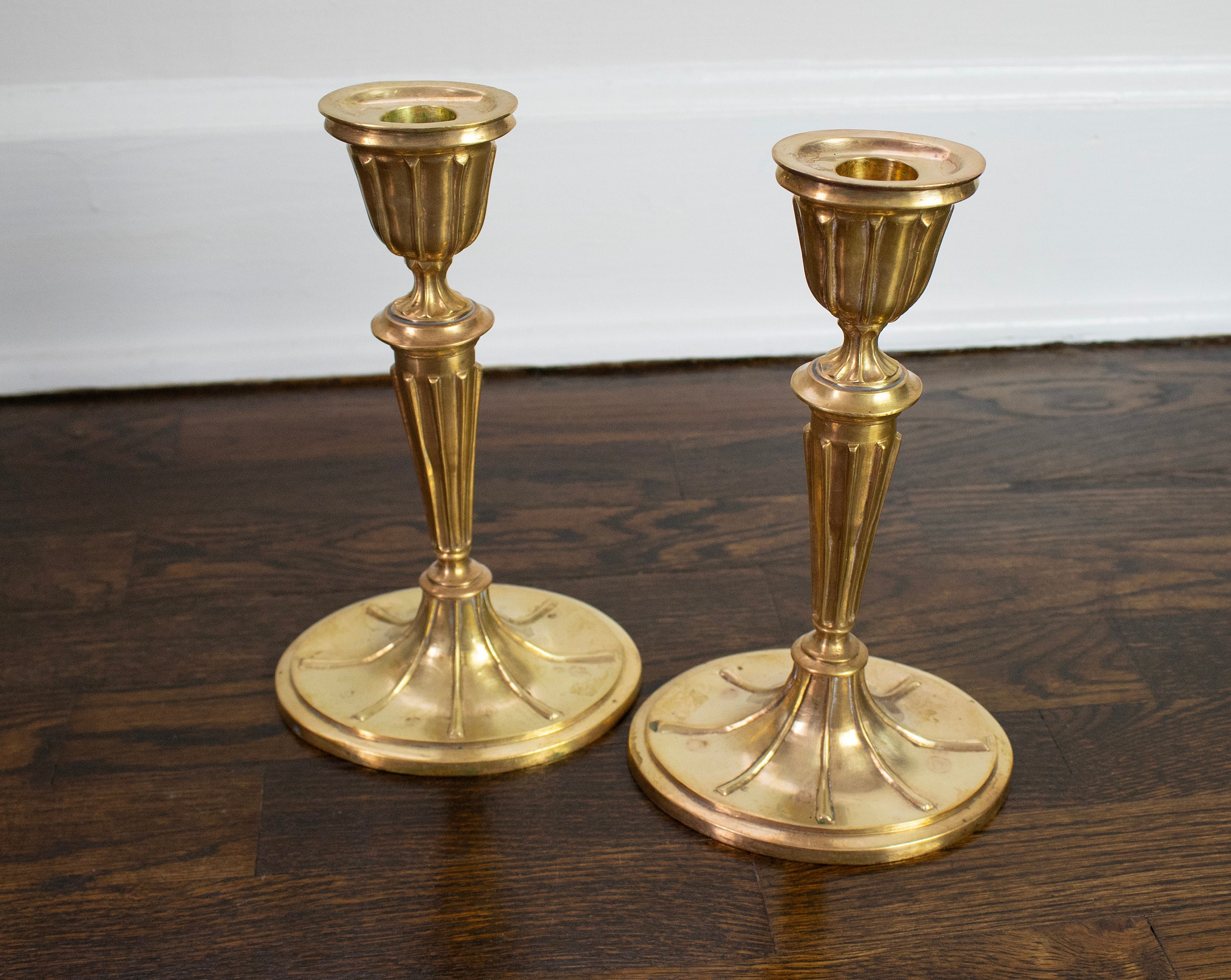 Pair of Vintage Brass Candlestick Holders Mottahedeh Design 
