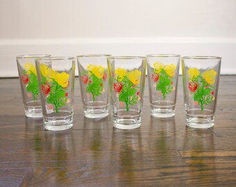 Crisa Signed Glassware Set of 6 Vintage Rose Glasses