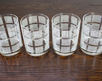 Vintage George Briard Rocks Gläser: Weiß Polka Dot Geometrisches 4er Set