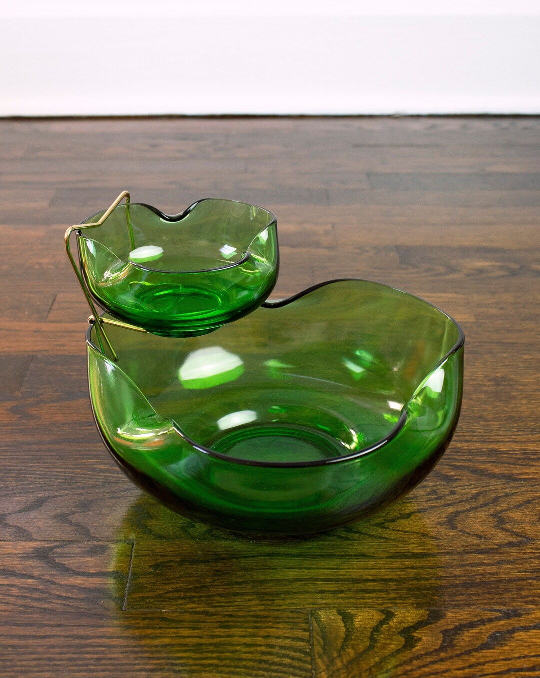 Anchor Hocking Green Glass Chip & Dip Set 1960s Etsy