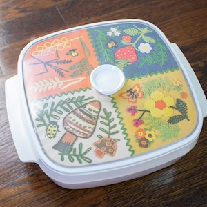 Vintage West Bend Thermo-Serv Country Patchwork Mushrooms Casserole Dish 2 Quart