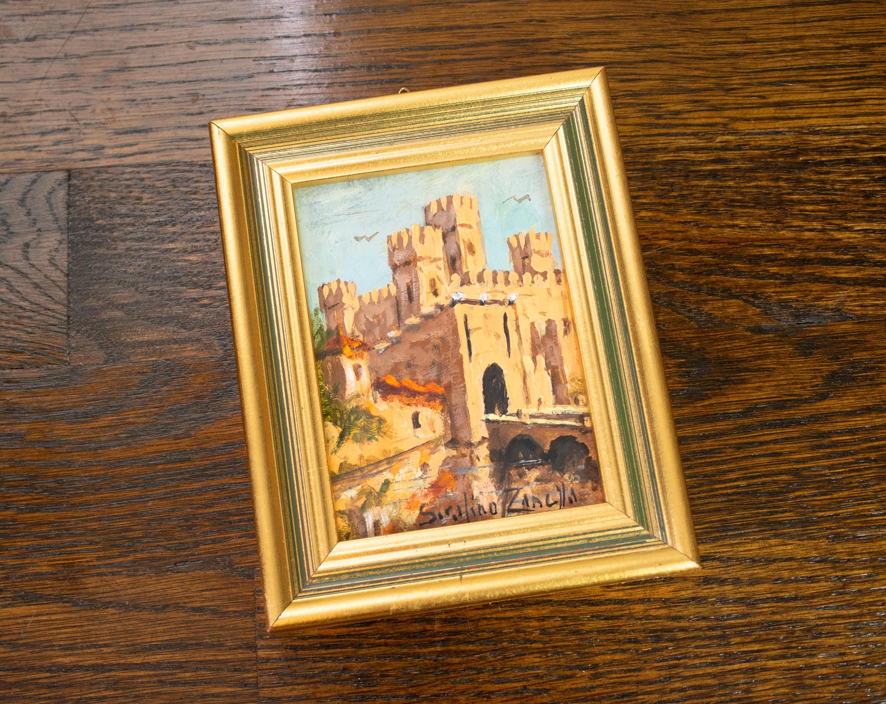 油彩画 城の風景 金色フレーム Framed Castle Painting - Etsy