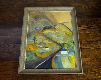 Vintage Original Signed Winding Road Framed Landscape Oil Painting