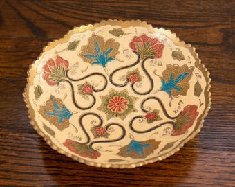 Vintage Brass Enamel Floral Mandala Pedestal Bowl/Dish