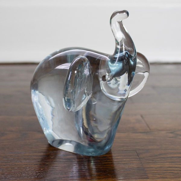 Vintage Blenko Clear Glass Elephant Paperweight Figurine 76E