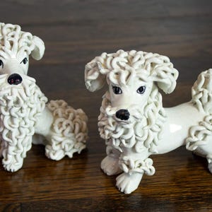 Vintage Pair of Italian Pottery Spaghetti Coleslaw White Poodle Figurines