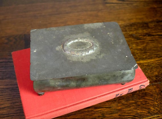 Antique Pewter Metal Trinket Footed Box