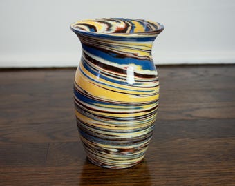 ヴィンテージ イタリア製 陶器 花瓶 ピッチャー 手描き 鳥 鳩 9012