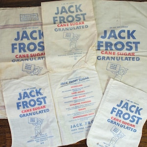 Torba z tkaniny Vintage Jack Frost Brand Cane Sugar Cloth o wadze 5 lb, 10 lb i 25 lb