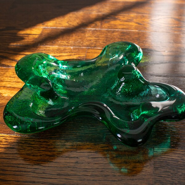 Vintage Blenko Amoeba Freeform Green Glass Ashtray Dish 966