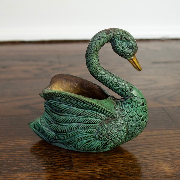 Vintage Small Brass Swan Planter